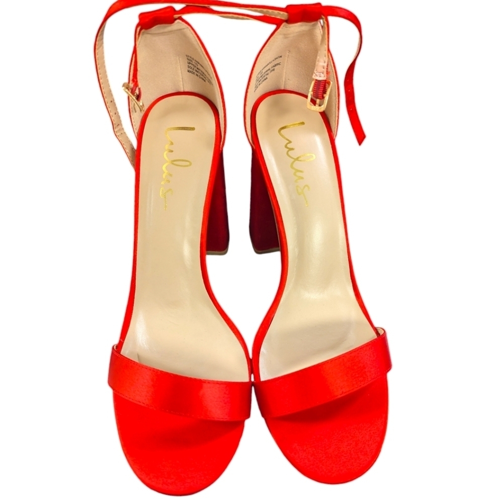 Lulus Arrabella Red Satin‎ Platform Ankle Strap Heels Size 10 - Picture 4 of 7